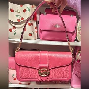 Coach Georgie Shoulder Crossbody Bag Leather Gold/Strawberry Haze Pink